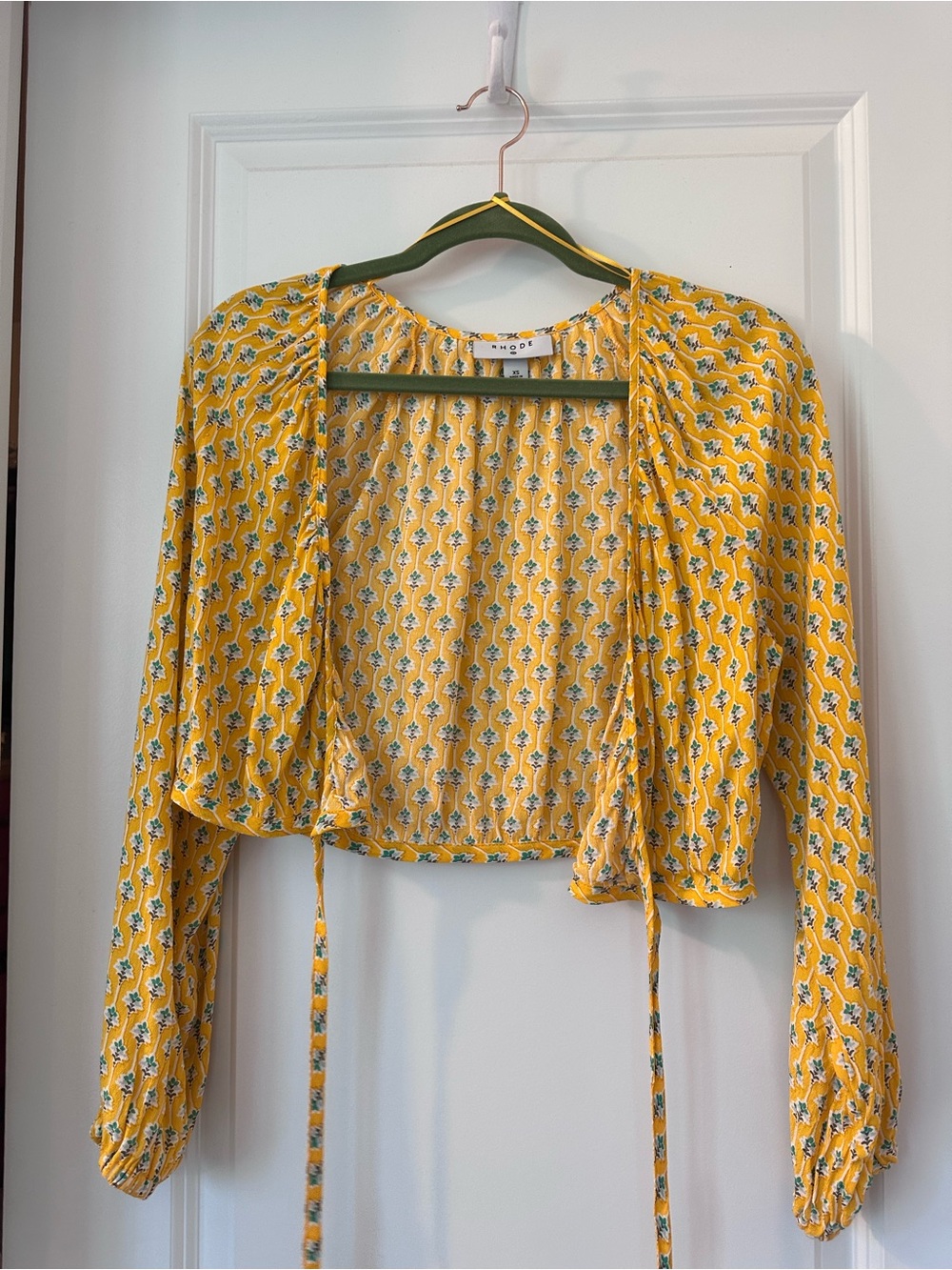 RHODE Yellow Floral Tie-Front Crop Top